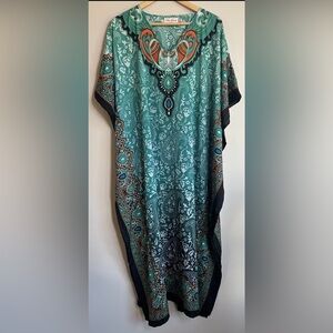 Miss Lavish London Women’s Size US 6 to 12 Kaftan Scarf Dress Kimono Green Teal